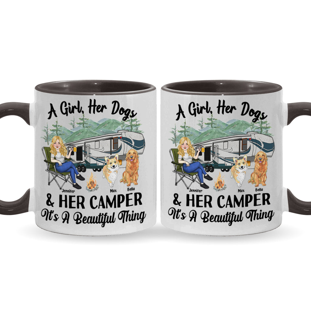A Girl Her Dog And Her Camper - Camping gift for dog lover - Personalized Accent Mug