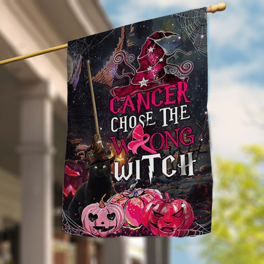 Cancer Choose The Wrong Witch Halloween - Breast Cancer Awareness House Flag 092021