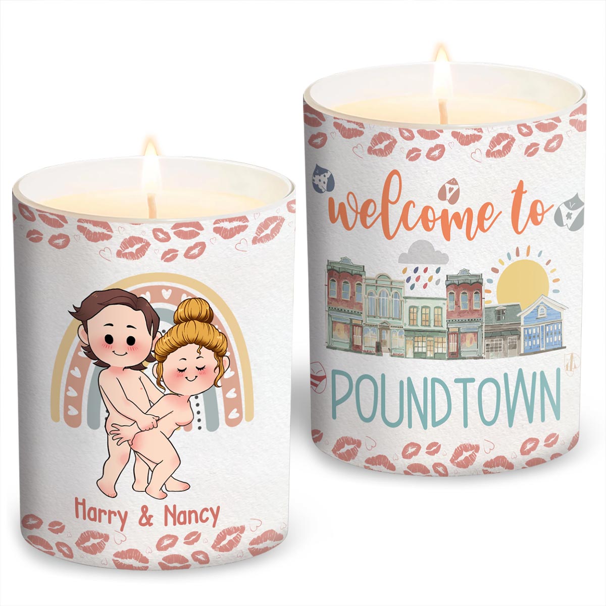 Welcome To The Poundtown Inappropriate Adult - Personalized Couple Candle With Wooden Lid