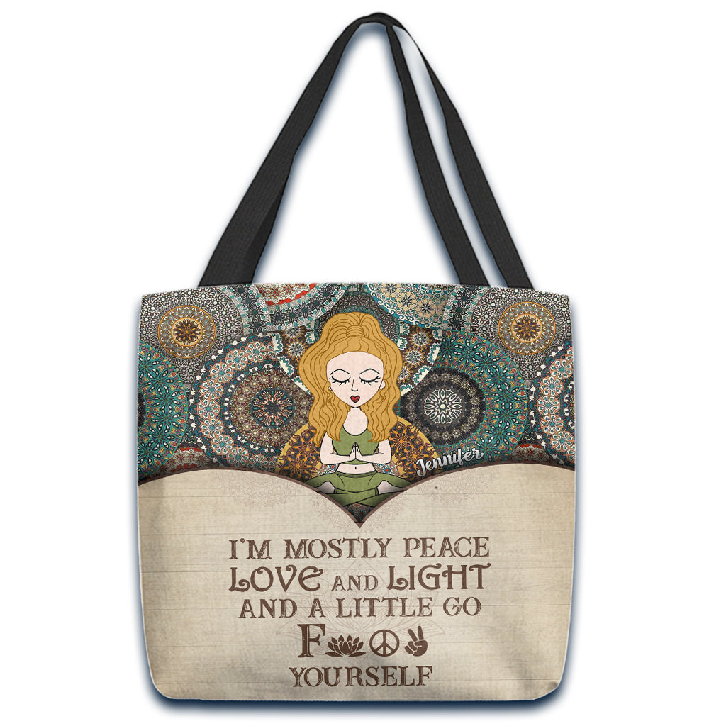 I'm Mostly Peace - Personalized Yoga Tote Bag