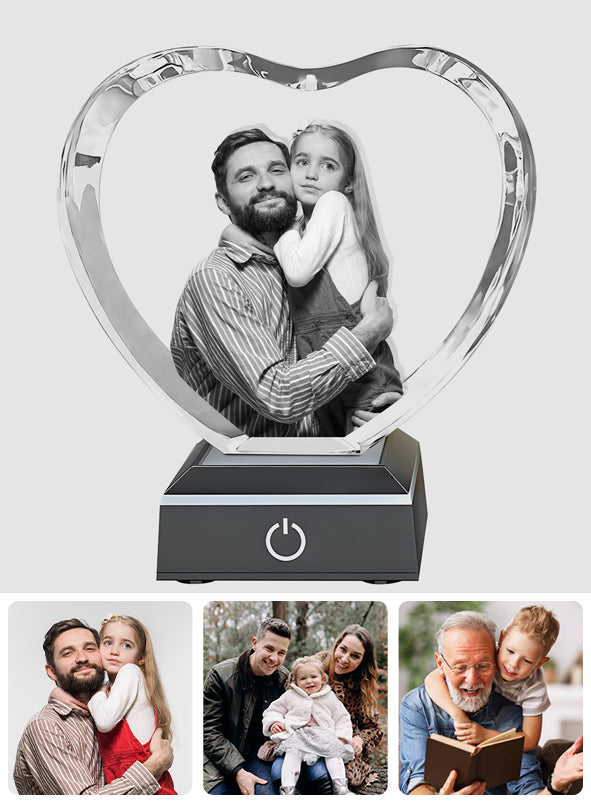Custom Photo - Personalized Step Dad Laser Engraving 3D Heart Shaped Crystal Lamp