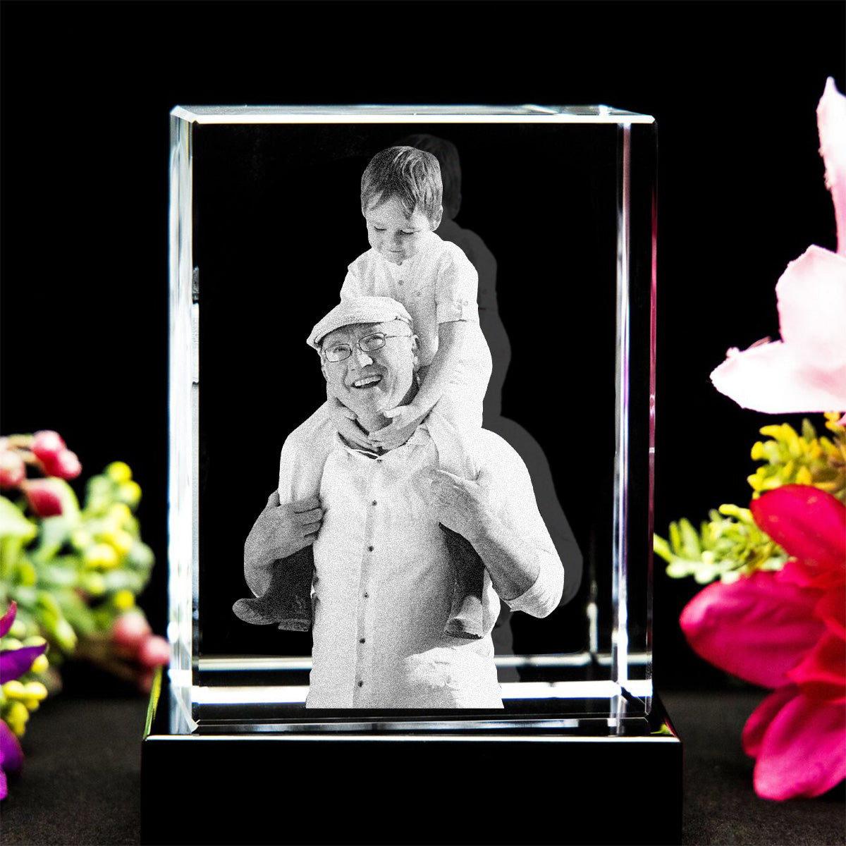 Custom Photo - Personalized Grandpa Laser Engraving 3D Cuboid Shaped Crystal Lamp