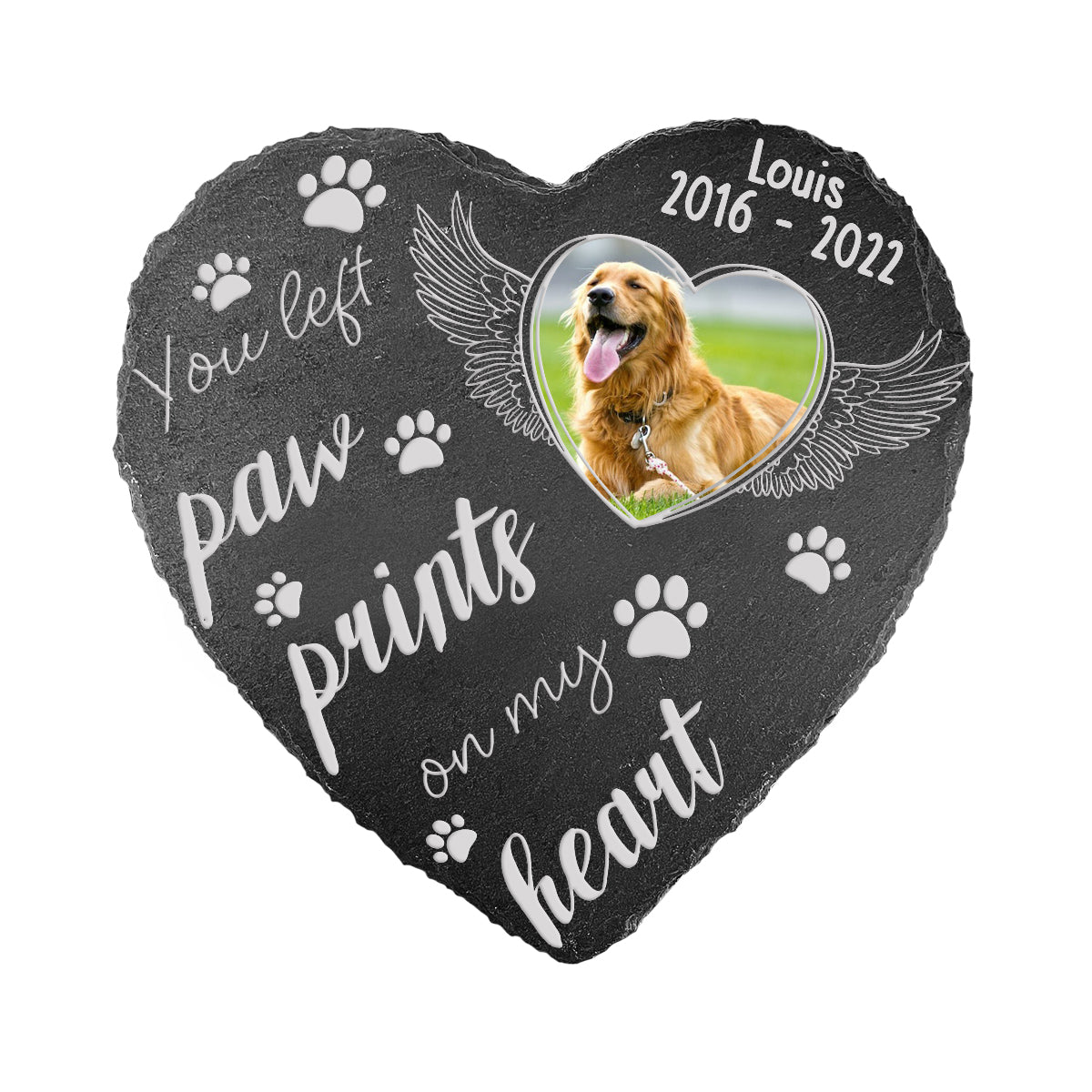 Paw Prints On My Heart - Personalized Dog Heart Shaped Stone