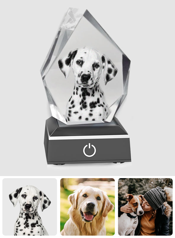 Custom Photo - Personalized Dog Laser Engraving 3D Iceberg Shaped Crystal Lamp