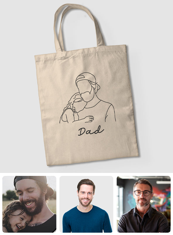 Custom Photo Line Art - Personalized Step Dad Embroidered Tote Bag