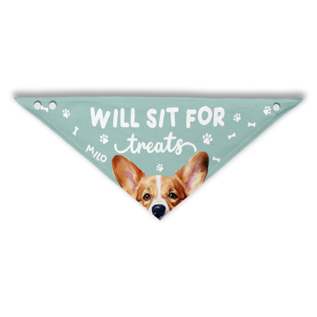 Will Sit For Treats - Personalized Dog Pet Bandana