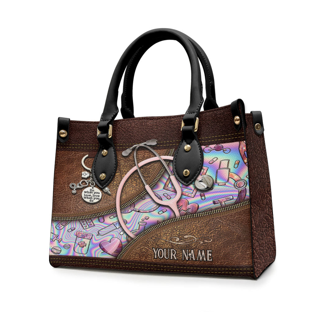 Pink Stethoscope - Personalized Nurse Leather Handbag