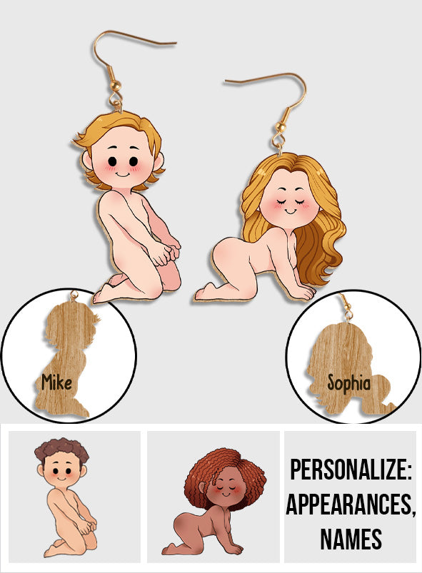 Funny Couple - gift for husband, wife, boyfriend, girlfriend - Personalized Wooden Earrings