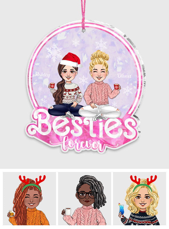 Besties Forever Glitter Pink - Personalized Bestie Transparent Ornament