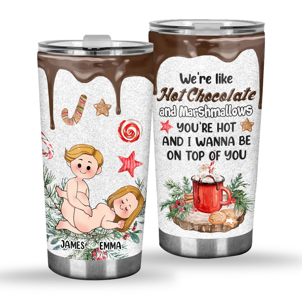 Hot Chocolate And Marshmallows - Personalized Couple Tumbler