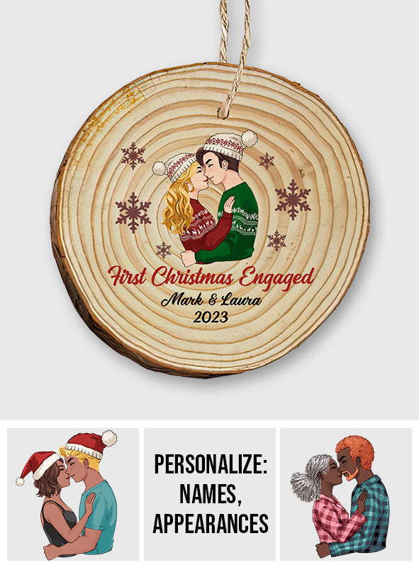 First Christmas Engaged - gift for boyfriend, girlfriend - Personalized Slice Wood Ornament