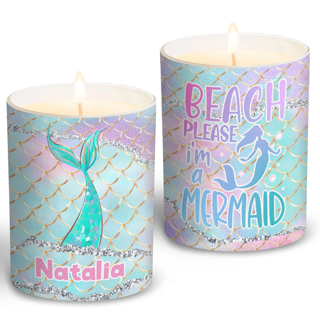 Beach Please I'm A Mermaid - Personalized Sea Lover Candle With Wooden Lid