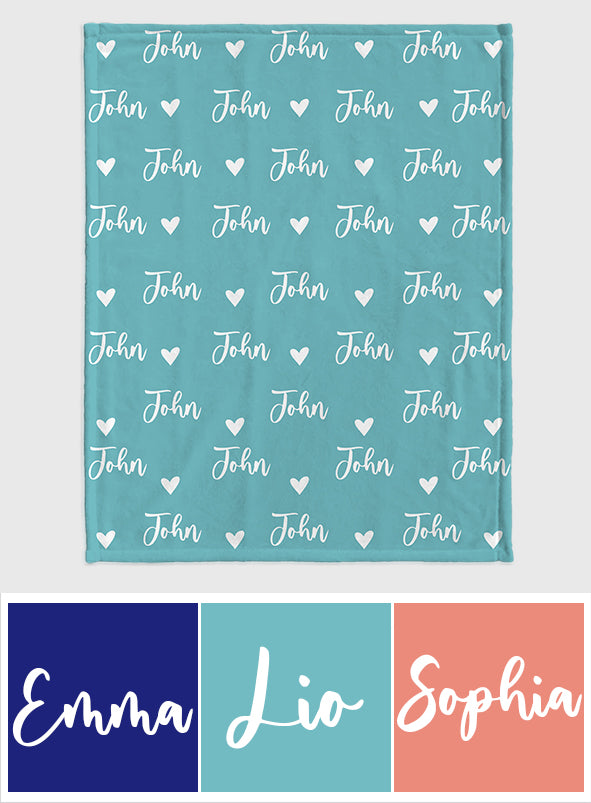 Custom Name Heart Pattern - Personalized Kid Blanket
