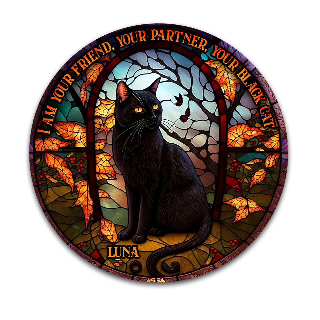 Black Cat - Personalized Black Cat Round Metal Sign
