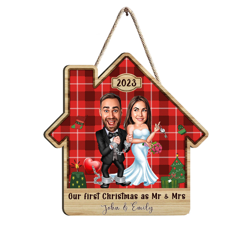 Our First Christmas - Personalized Husband And Wife Wood Sign