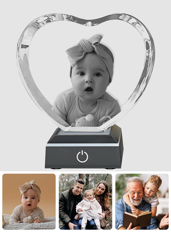 Custom Photo - Personalized Newborn Laser Engraving 3D Heart Shaped Crystal Lamp
