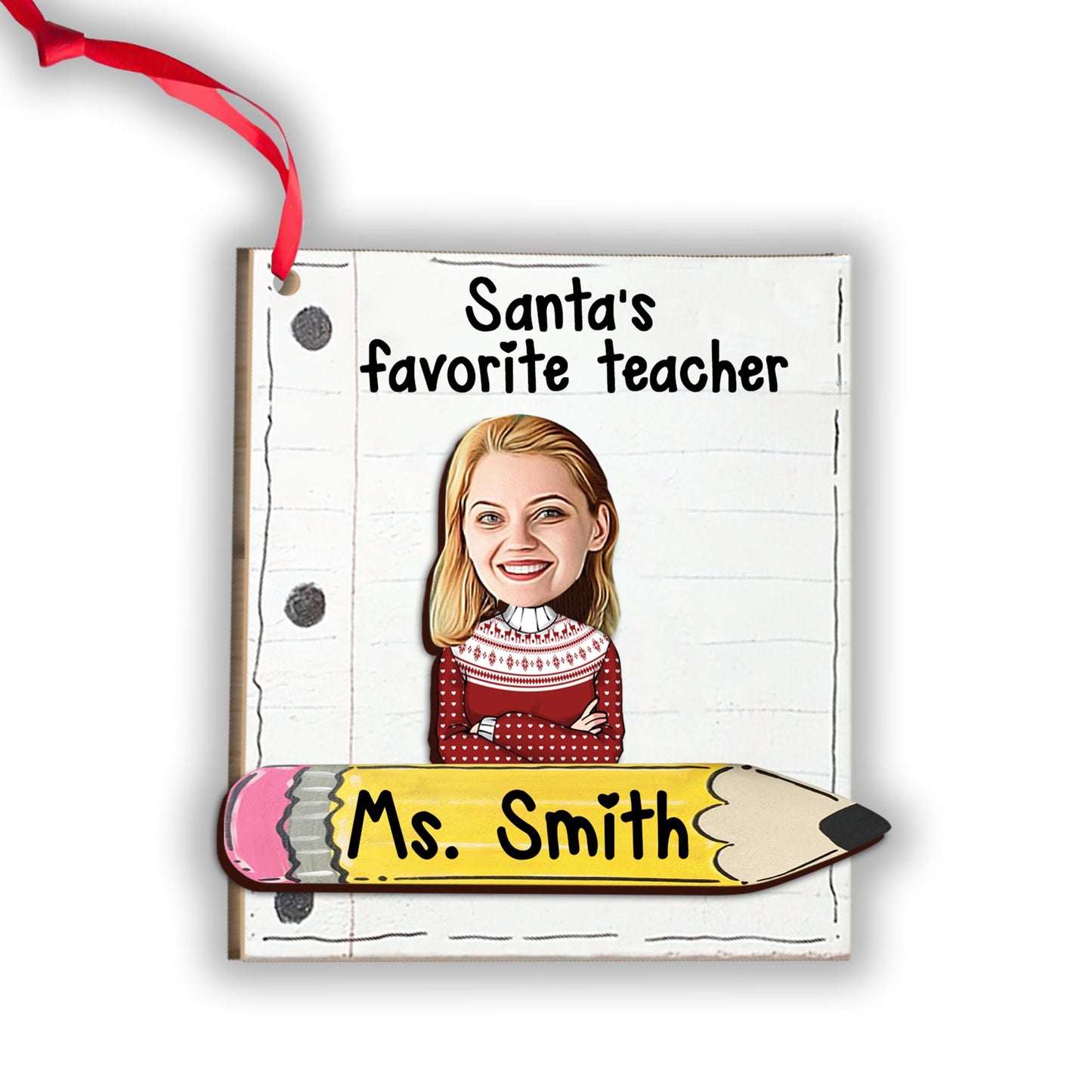 Santa's Favorite Teacher - Personalized Teacher 2 Layered Piece Ornament
