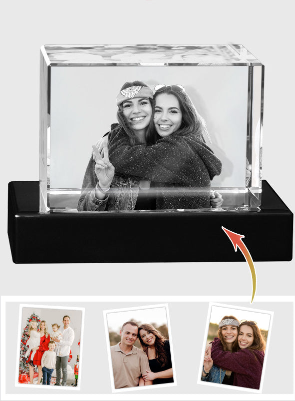 Custom Photo - Personalized Sibling Laser Engraving 3D Cuboid Shaped Crystal Lamp