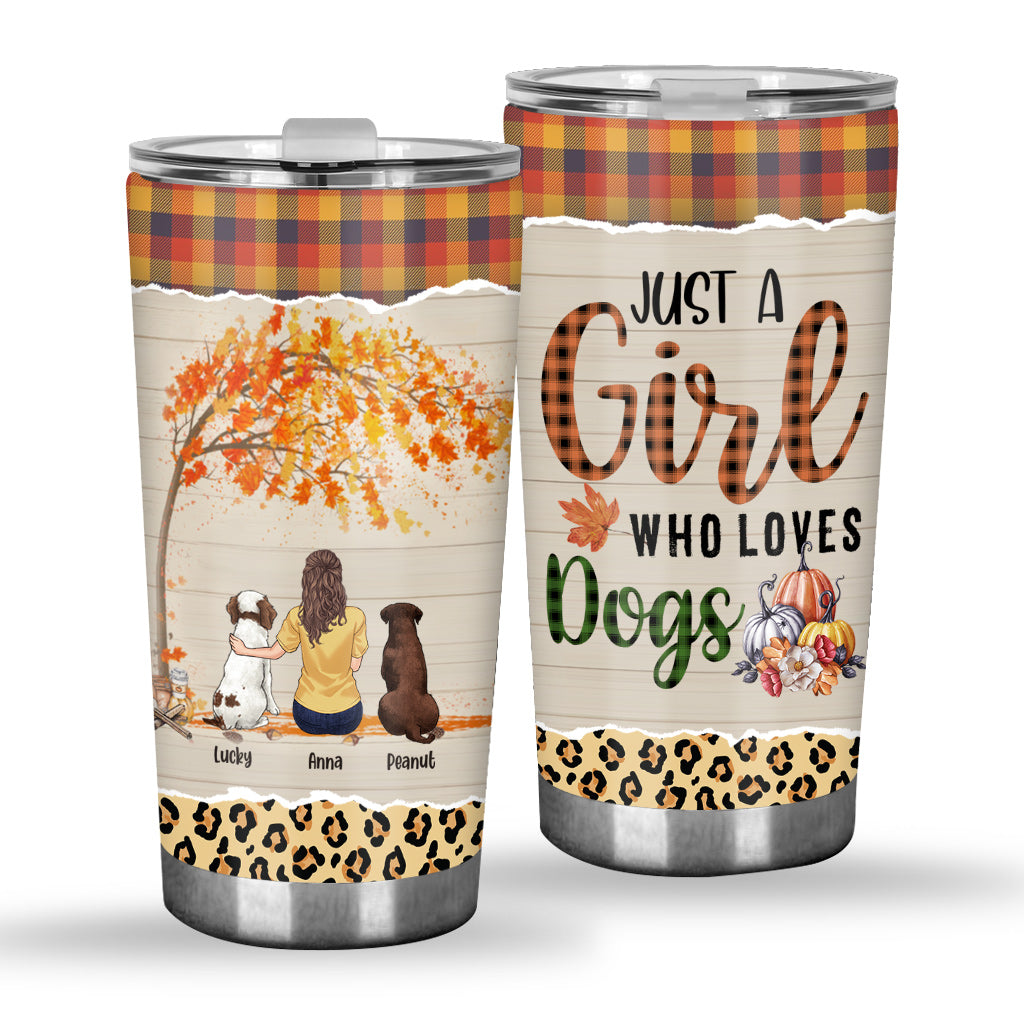 Just A Girl Who Loves Fall And Dogs - Personalized Dog Tumbler