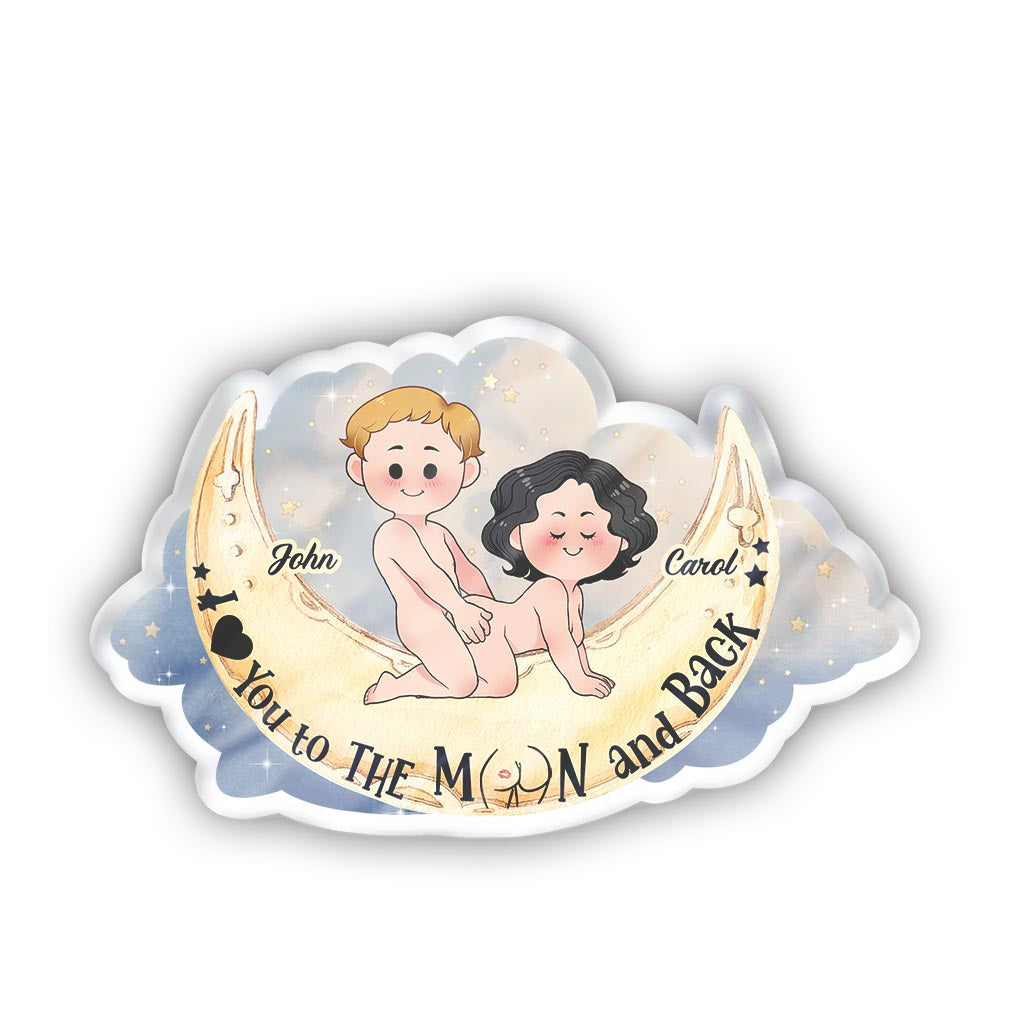 Love You To The Moon And Back - Personalized Couple Shaped Pillow