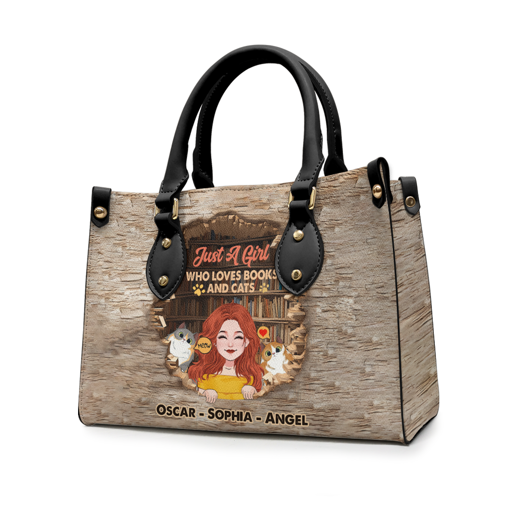 Love Books And Cats - Personalized Book Leather Handbag