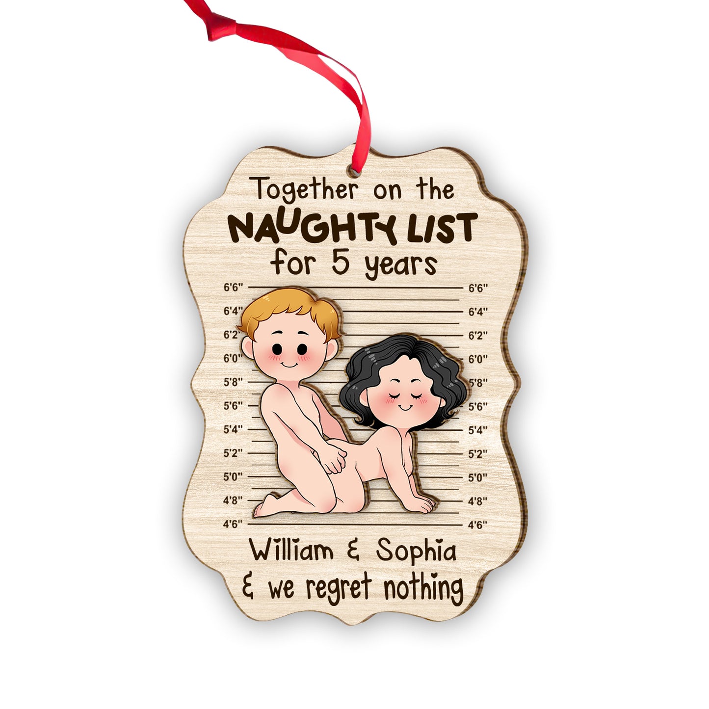 Together On The Naughty List - Personalized Couple 2 Layered Piece Ornament