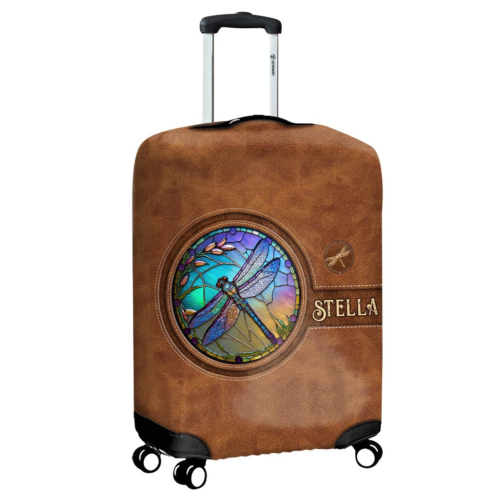 Stained Glass Dragonfly - Personalized Dragonfly Luggage Cover