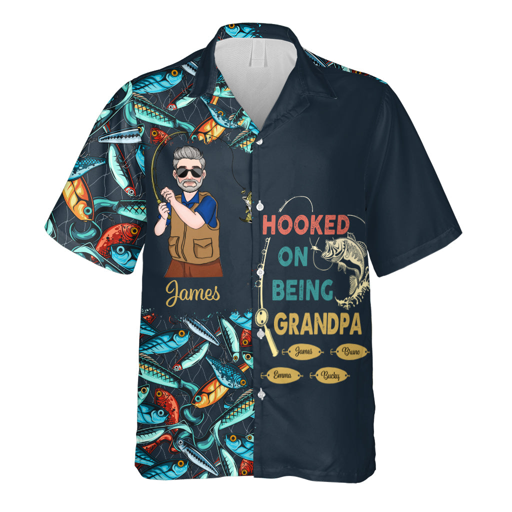 Hooked On Being Daddy - Fishing gift for dad, grandpa, him, husband - Personalized Hawaiian Shirt