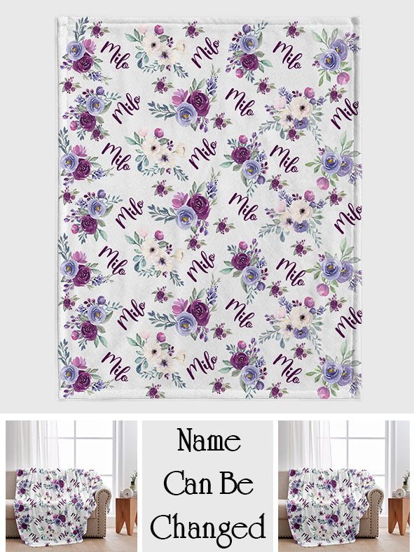 Custom Cat Name Purple Flowers - Personalized Cat Blanket