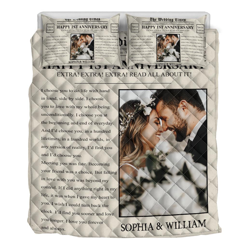 Happy Anniversary The Wedding Times Newspaper - Personalized Husband And Wife Quilt Set