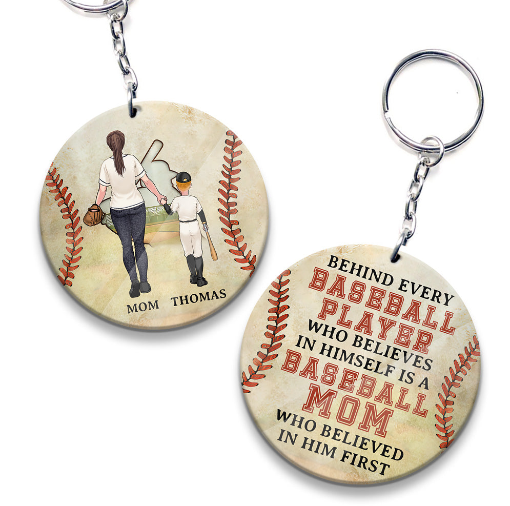 Behind Every Baseball Player - Personalized Baseball Keychain