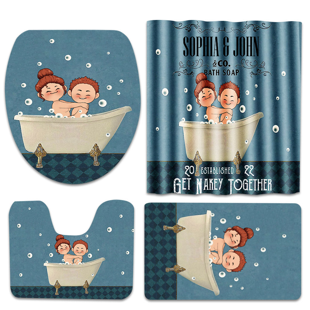 Get Nakey - Personalized Couple Bathroom Curtain & Mats Set