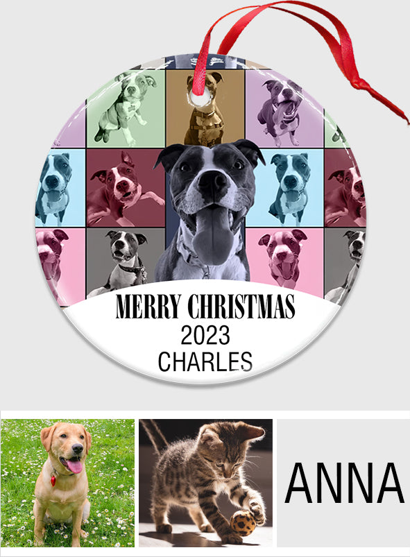 Merry Christmas Version - Personalized Dog Ceramic Circle Ornament