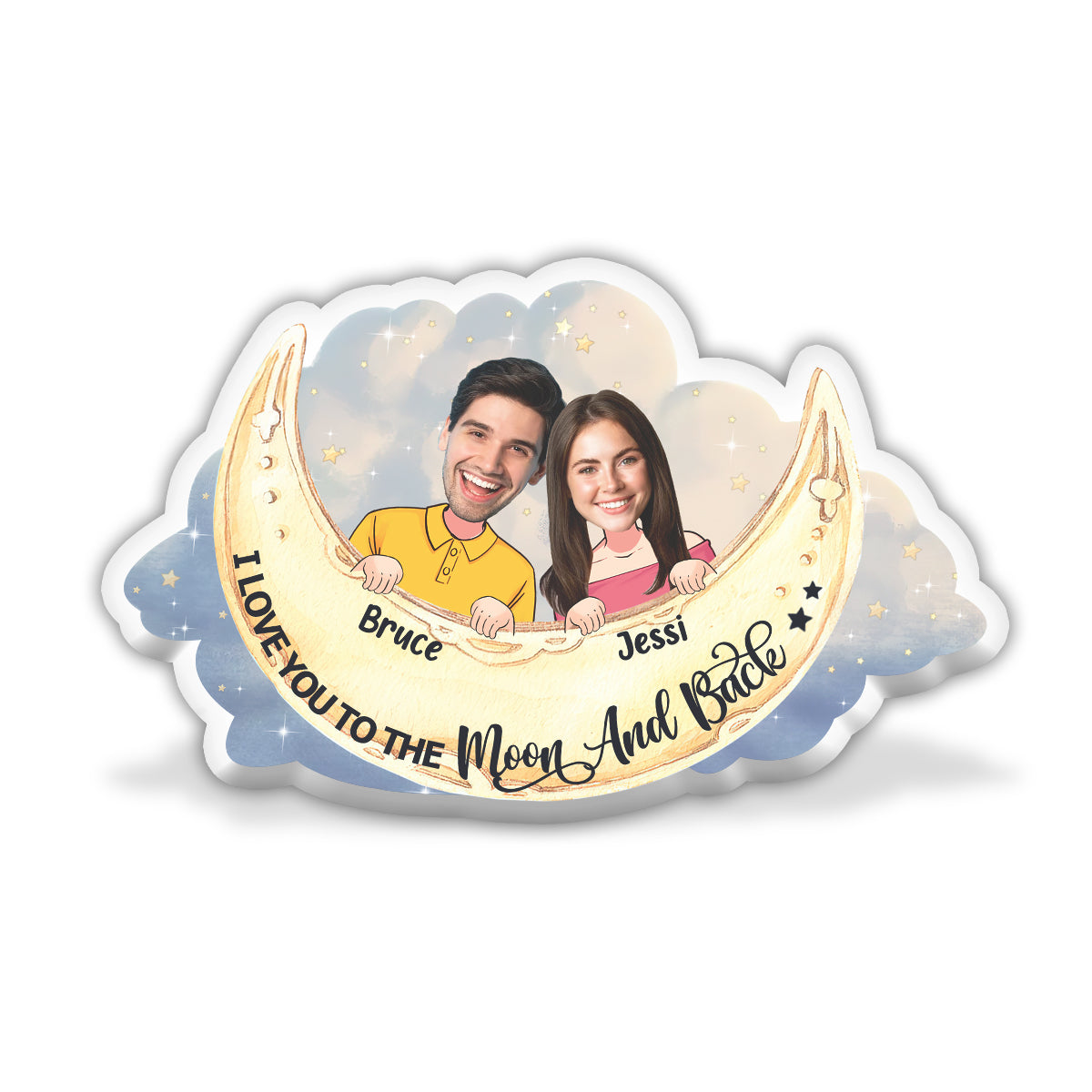 I Love You to The Moon And Back - Personalized Couple Shaped Pillow