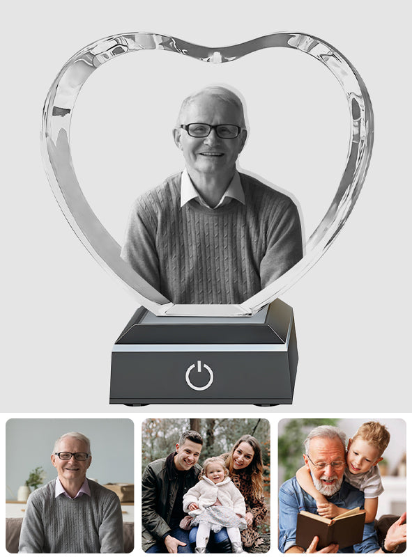 Custom Photo - Personalized Memorial Laser Engraving 3D Heart Shaped Crystal Lamp
