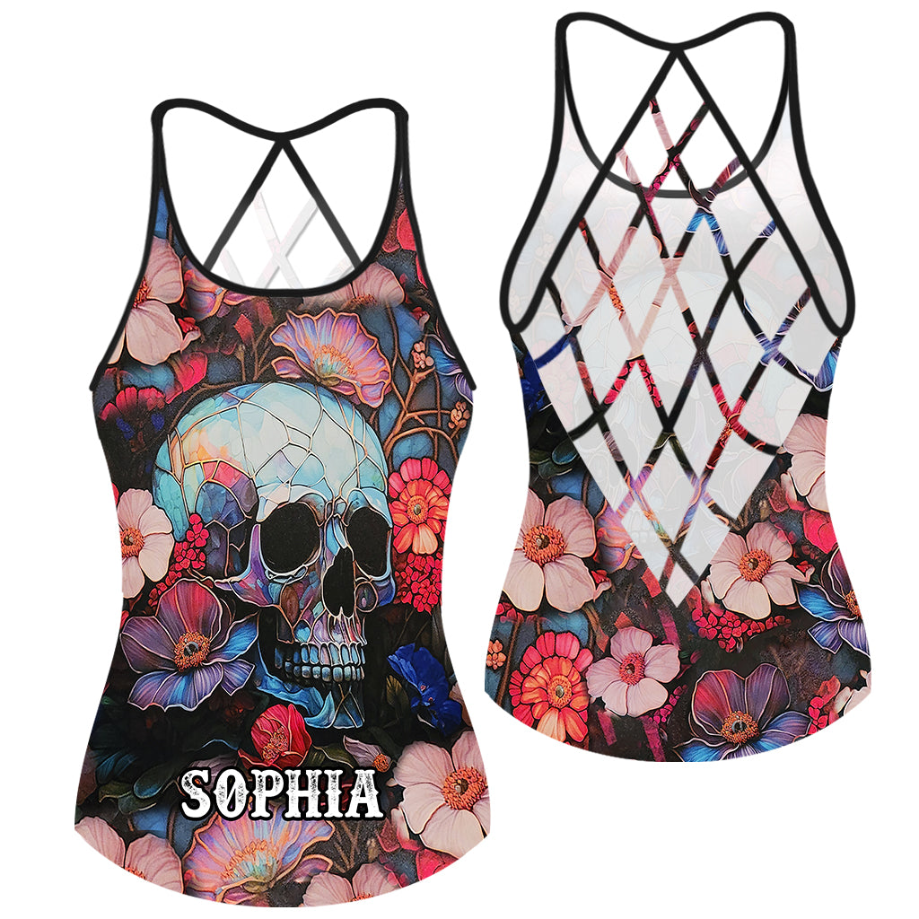 Floral Skull - Personalized Skull Cross Tank Top