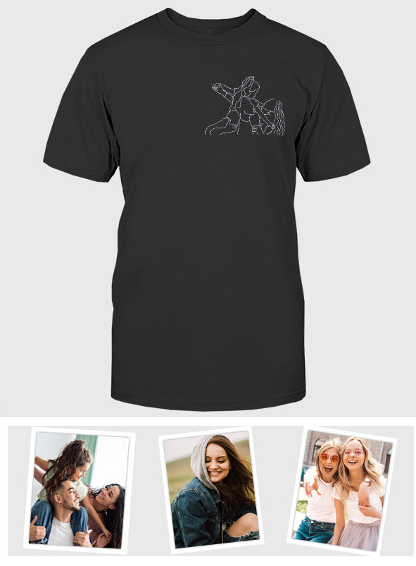 Custom Line Art - Personalized Family Embroidered T-shirt