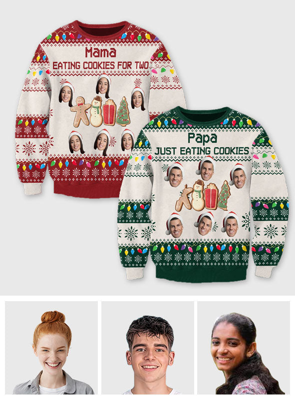 Eating Cookies For Two - Personalized Pregnancy Ugly Sweater