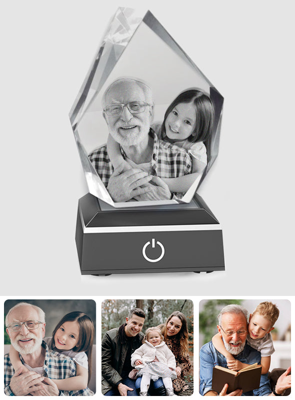 Custom Photo - Personalized Grandpa Laser Engraving 3D Iceberg Shaped Crystal Lamp