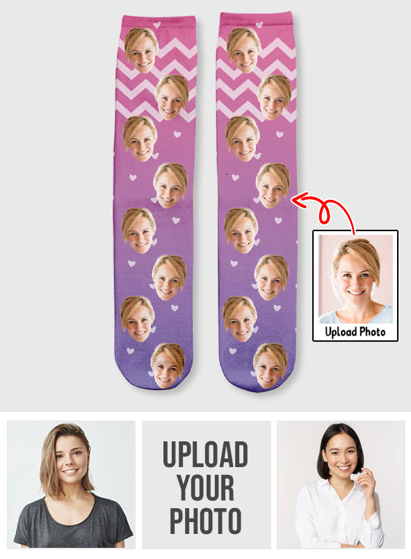 Custom Face Purple Pattern - Personalized Mother Socks