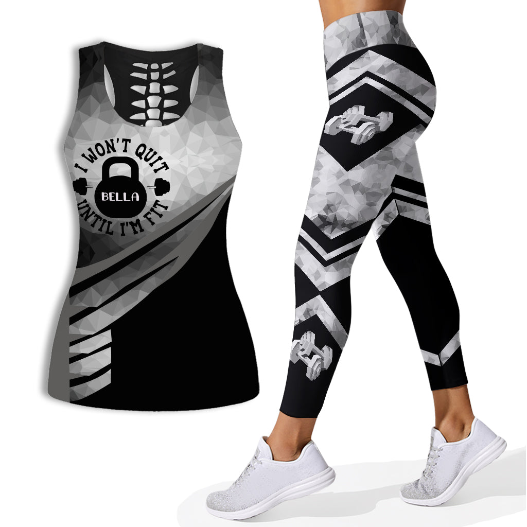 I Won't Quit Until I'm Fit - Personalized Fitness Hollow Tank Top and Leggings