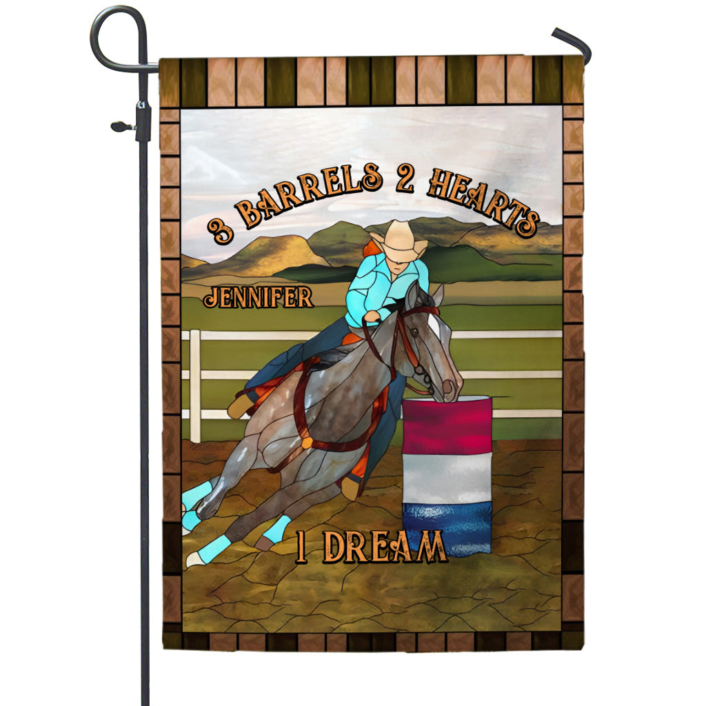 3 Barrels 2 Hearts 1 Dream - Personalized Horse Garden Flag