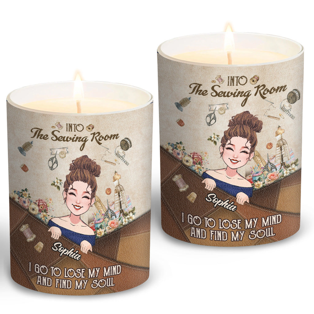 And Into The Sewing Room I Go - Personalized Sewing Candle With Wooden Lid
