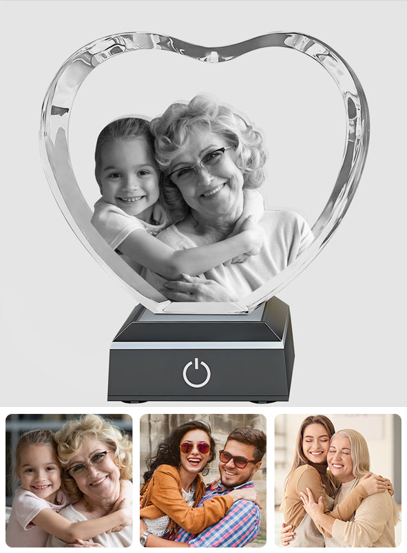 Blessed To Be Called Grandma - Gift for grandma - Personalized Laser Engraving 3D Heart Shaped Crystal Lamp