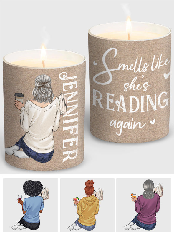 Smells Like She's Reading Again - Personalized Book Candle With Wooden Lid