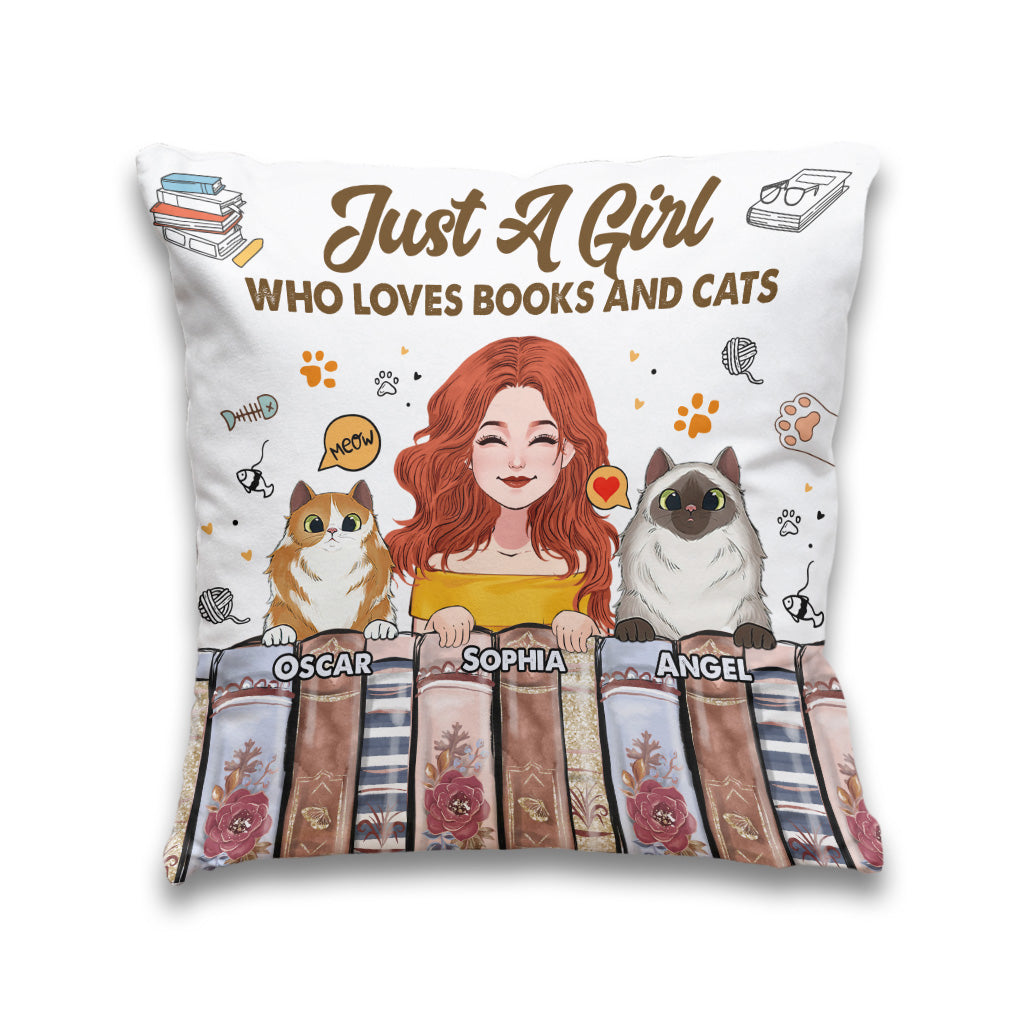 Love Books And Cats - Personalized Book Throw Pillow