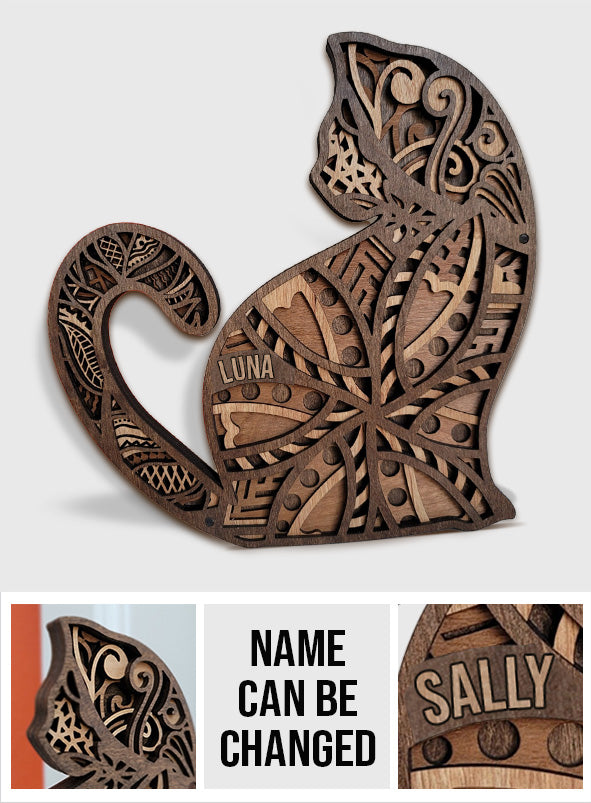 Personalized Handcrafted Wooden Cat Sculpture - Personalized Cat 4 Layer Wooden Art