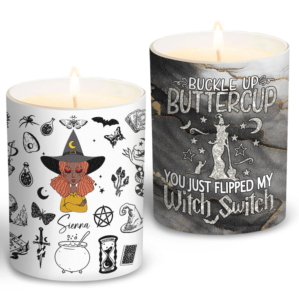 Buckle Up Buttercup - Personalized Witch Candle With Wooden Lid