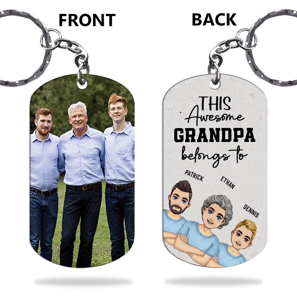 This Awesome Dad Belongs - Gift for dad, uncle, brother, grandpa - Personalized Stainless Steel Keychain