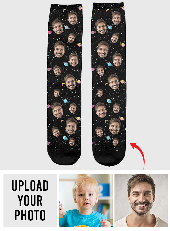 Custom Face Galaxy - Personalized Step Dad Socks